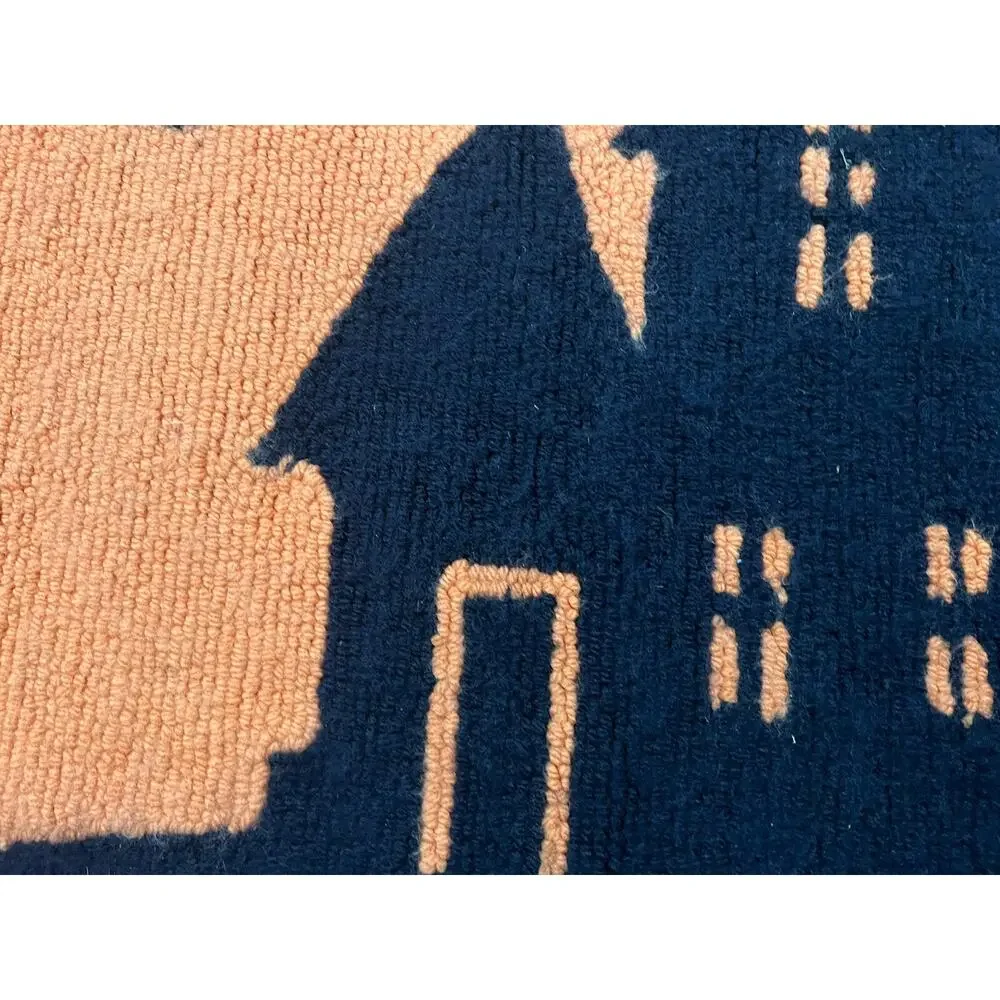 Pottery Barn Kids Orange Black Halloween Spooky Haunted House Rug Bats 36”x24”